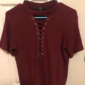 Maroon Lace up T-Shirt